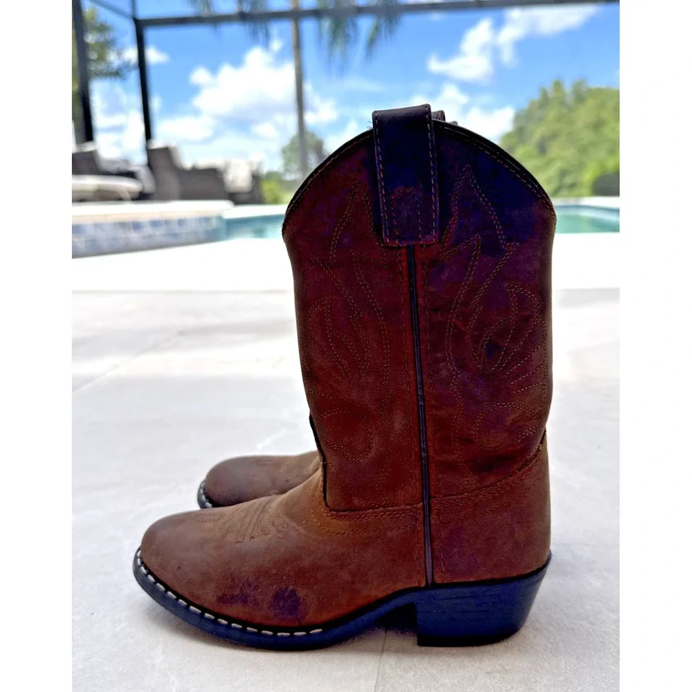 Masterson Boot Co Brown Real Leather Western Cowboy Boots Kids Size 13M RB2000C